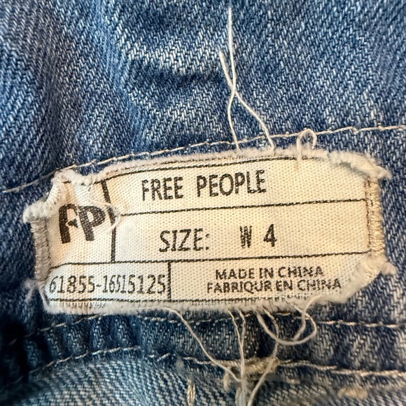 Free People Denim Overall Mini Dress Raw Hem Women's Size 4‎ - Picture 4 of 6